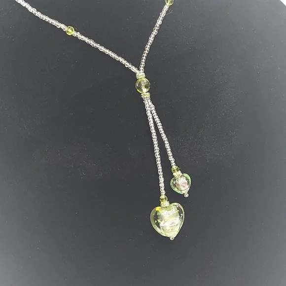 Rare! Vintage Glass Bead Heart Pendant Choker Necklace - Picture 2 of 8